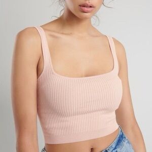 Garage Pink Ribbed Crop Tank Top
